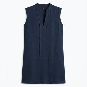 The White Company Navy Blue 100% Linen Sleeveless Shift Dress US 6 UK 10 - CJ